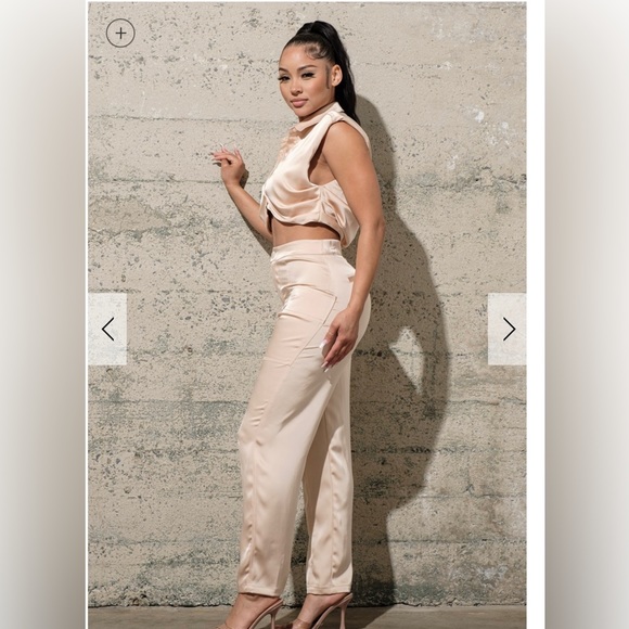 SATIN BLOUSE AND PANT SET - Picture 2 of 5